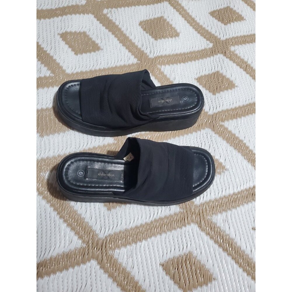 Vintage  Xhilaration Y2K 90's Chunky Platform Black  Sandals Slides SZ 9 - Picture 3 of 10